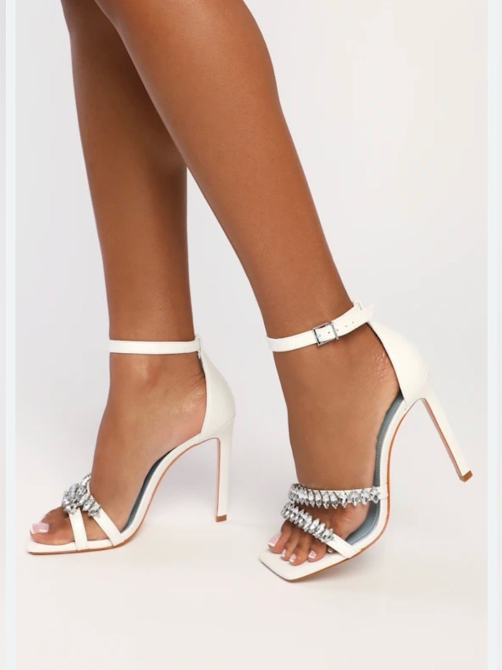 SCHUTZ White 🤍 Crystal-Strap Ankle Strap Heels
